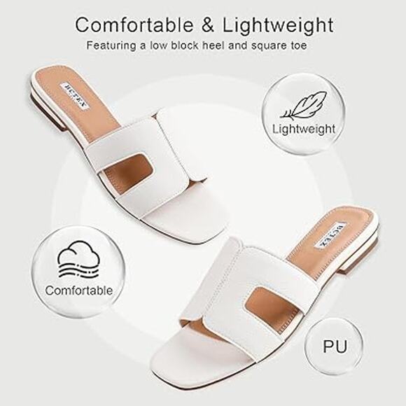 Bctex Womens 7 White Faux Leather Slide On Open Toe Low Heel Mule Sandal Shoes - Picture 3 of 7